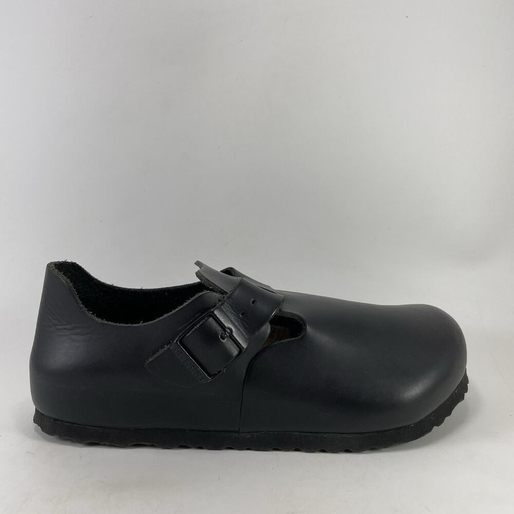 Birkenstock London Womens Size 39, 8-8.5 Black Smooth Leather Clogs Soft FB